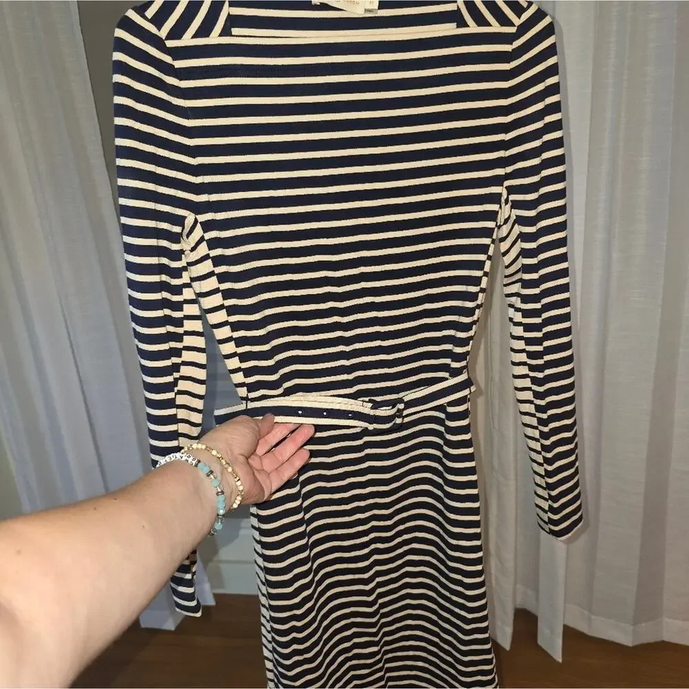 Tory Burch Black and White Striped Long Sleeve Dress